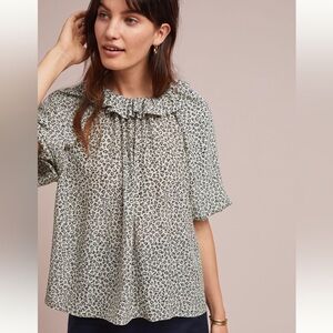 WHIT Black and Cream Patterned Silk Blouse